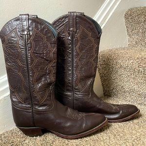 Tony Lama Brown Leather Heeled Boots with Western Stitching